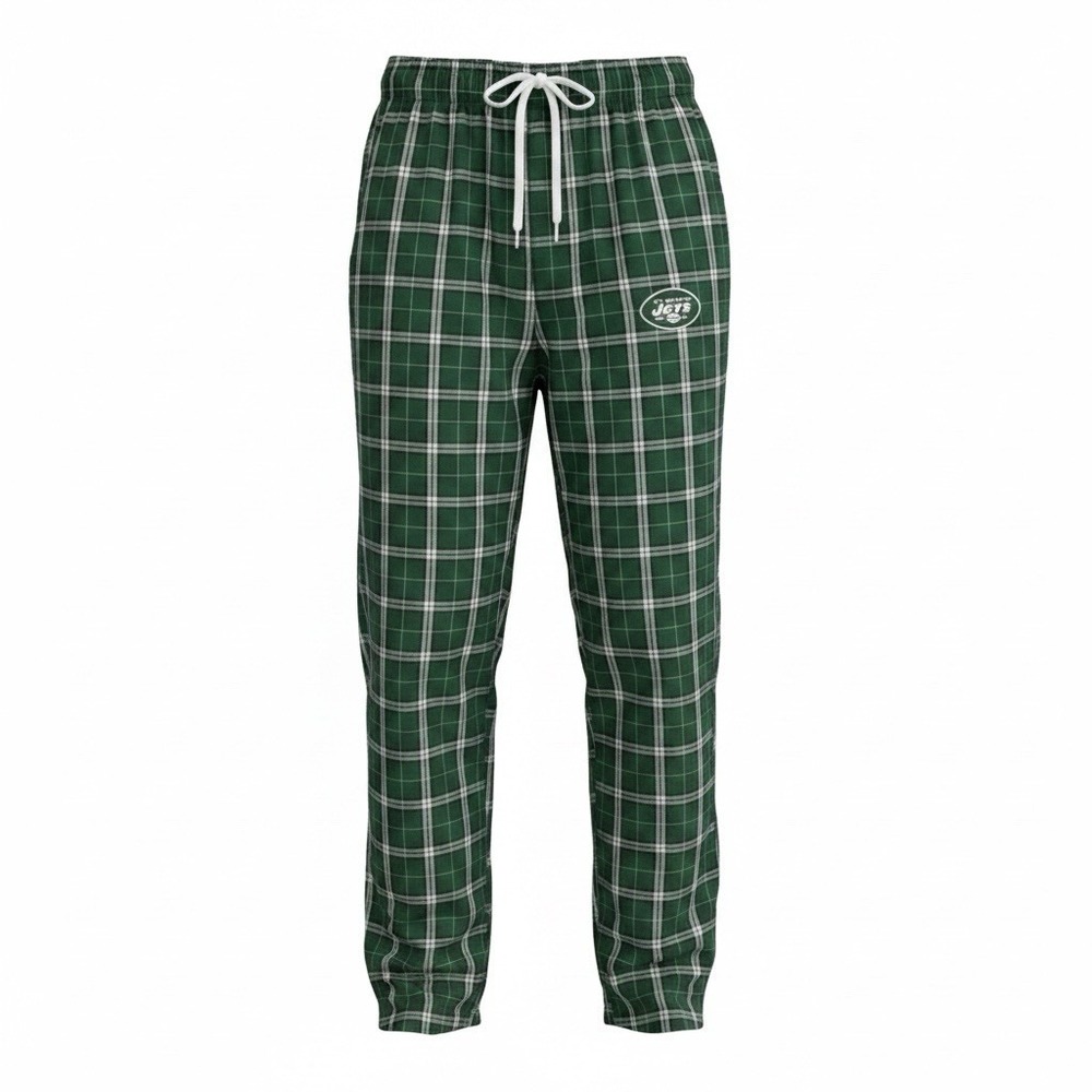 NFL Team Apparel NY Jets Pajama Pants Mens Small Green Plaid Flannel Sleepwear